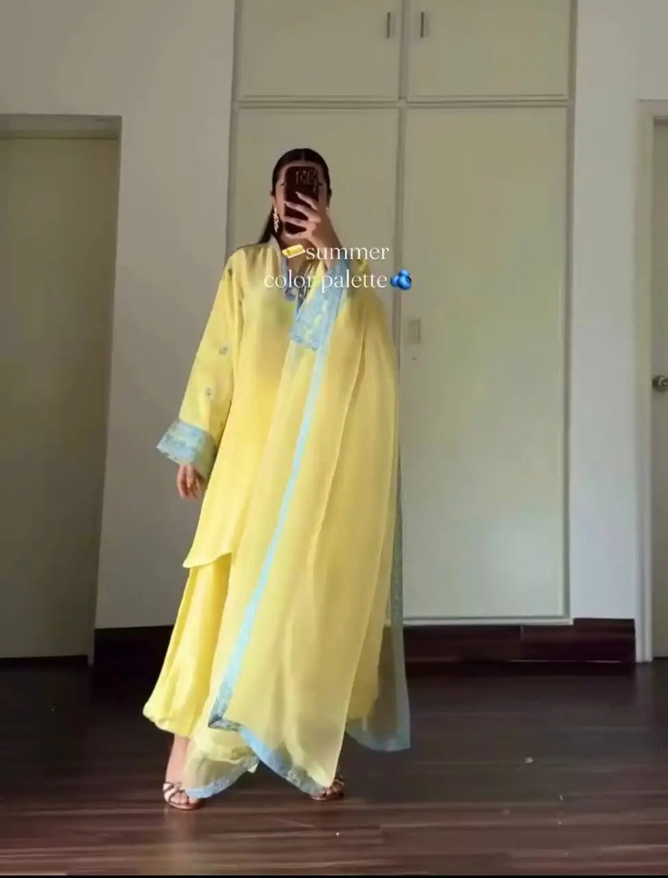 Yellow Threadwork Crepe Suit