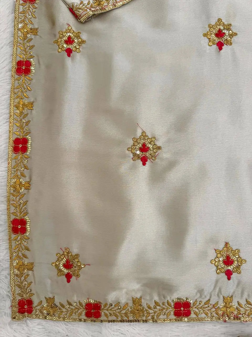 Zapan Satin Silk Sharara Set With Thread Work
