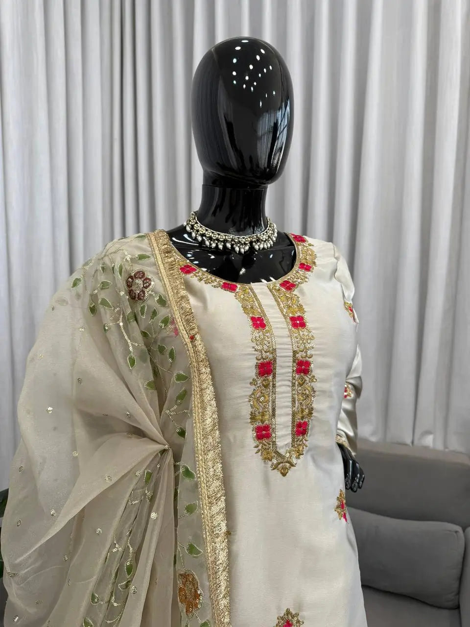 Zapan Satin Silk Sharara Set With Thread Work