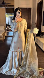 Zapan Satin Silk Sharara Set With Thread Work