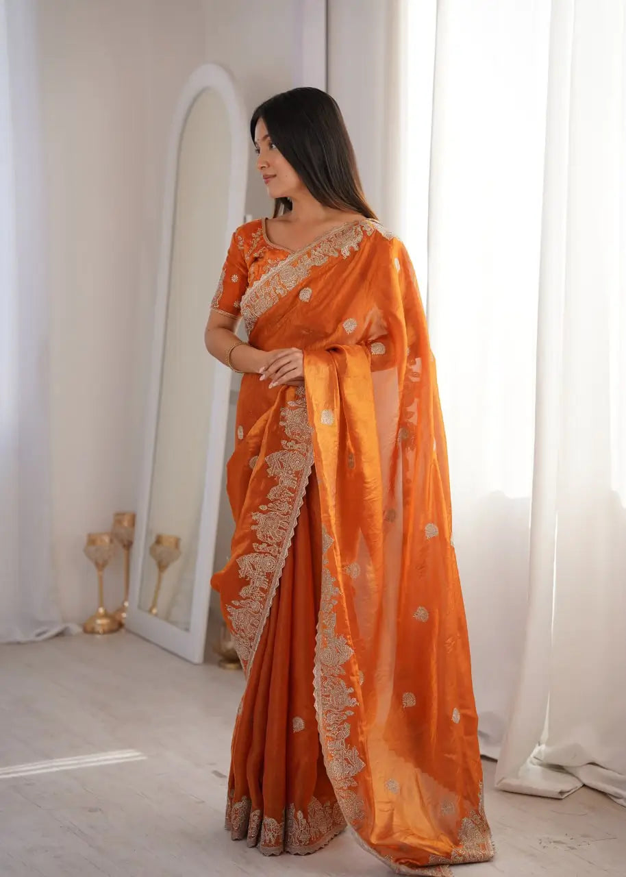 Zari Bordered Shimmer Saree