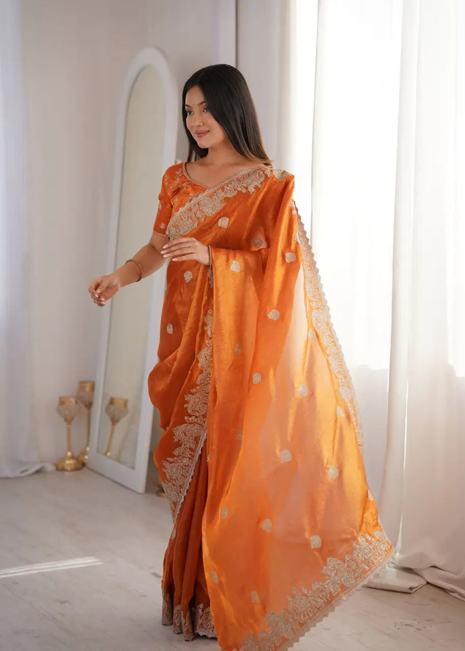 Zari Bordered Shimmer Saree