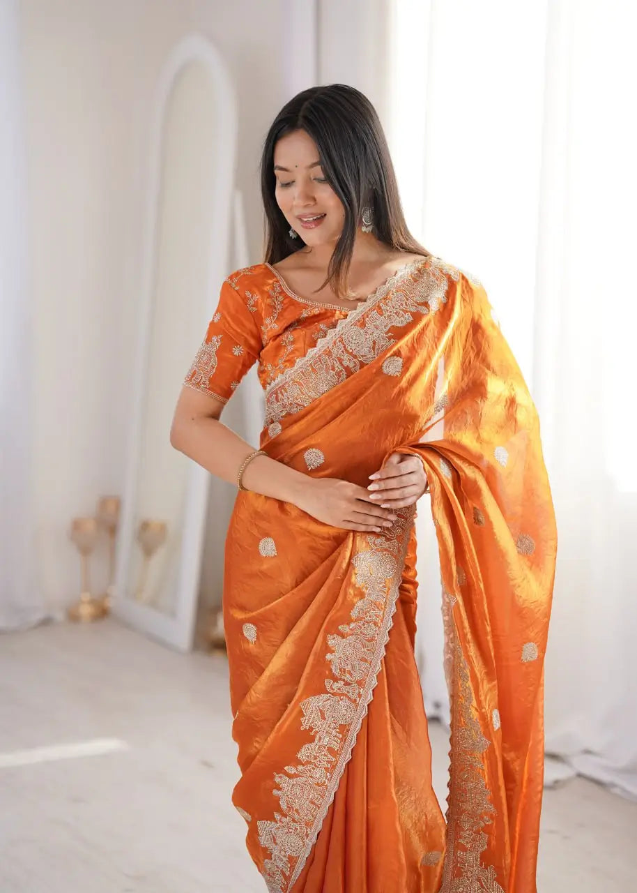 Zari Bordered Shimmer Saree