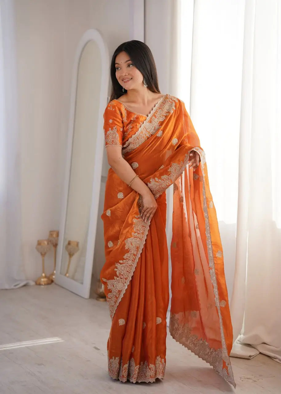 Zari Bordered Shimmer Saree