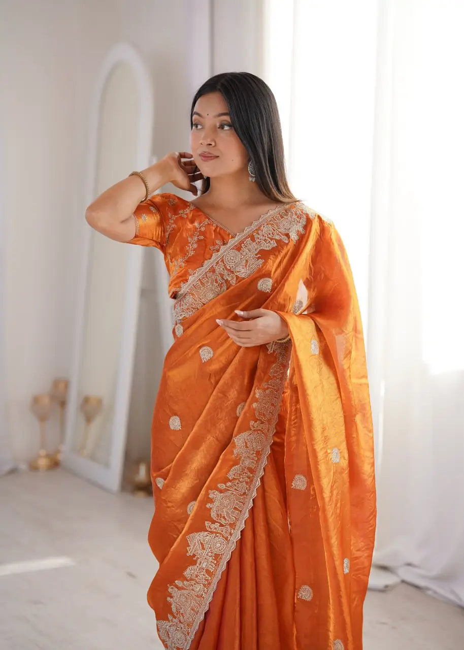 Zari Bordered Shimmer Saree