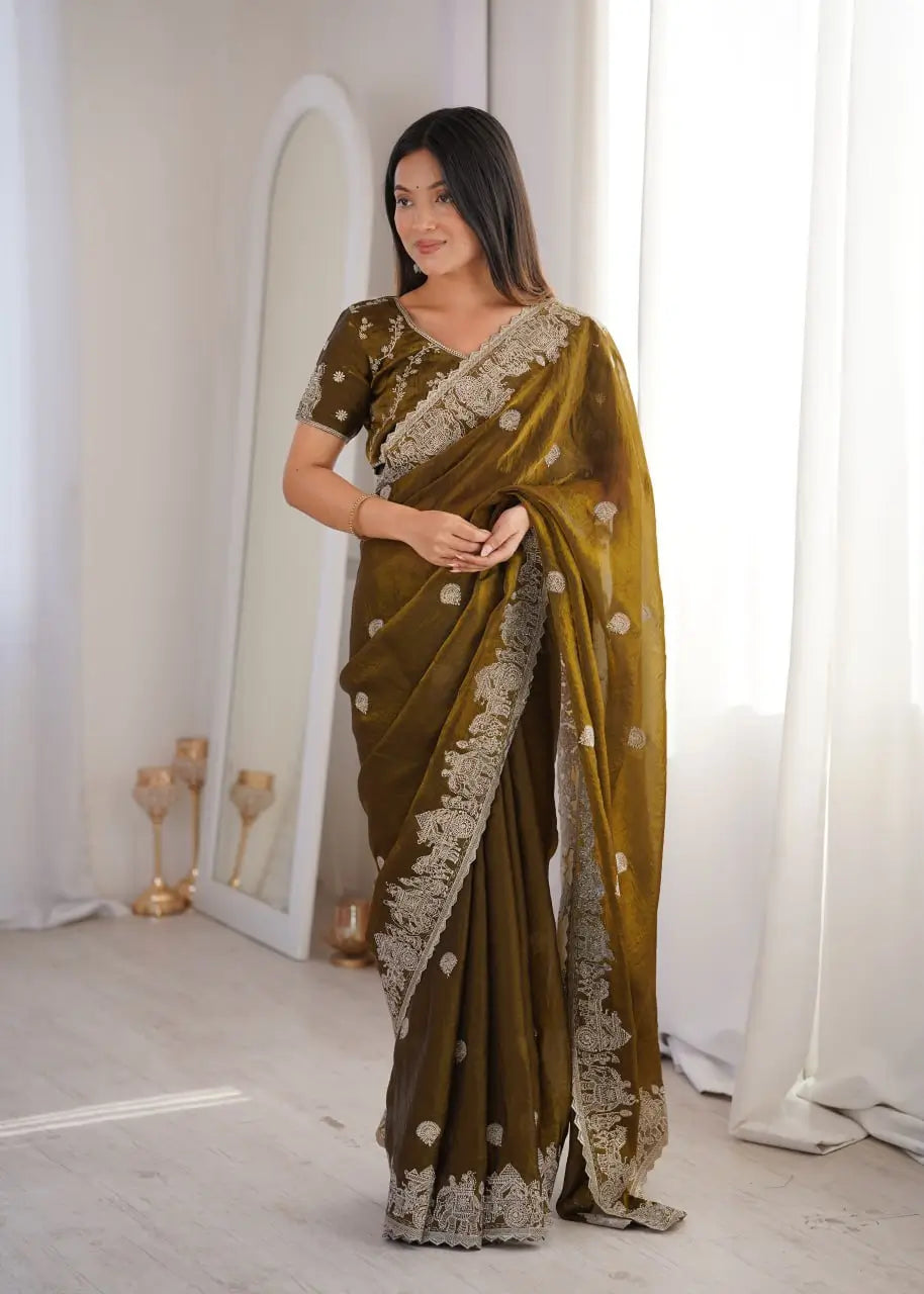 Zari Bordered Shimmer Saree
