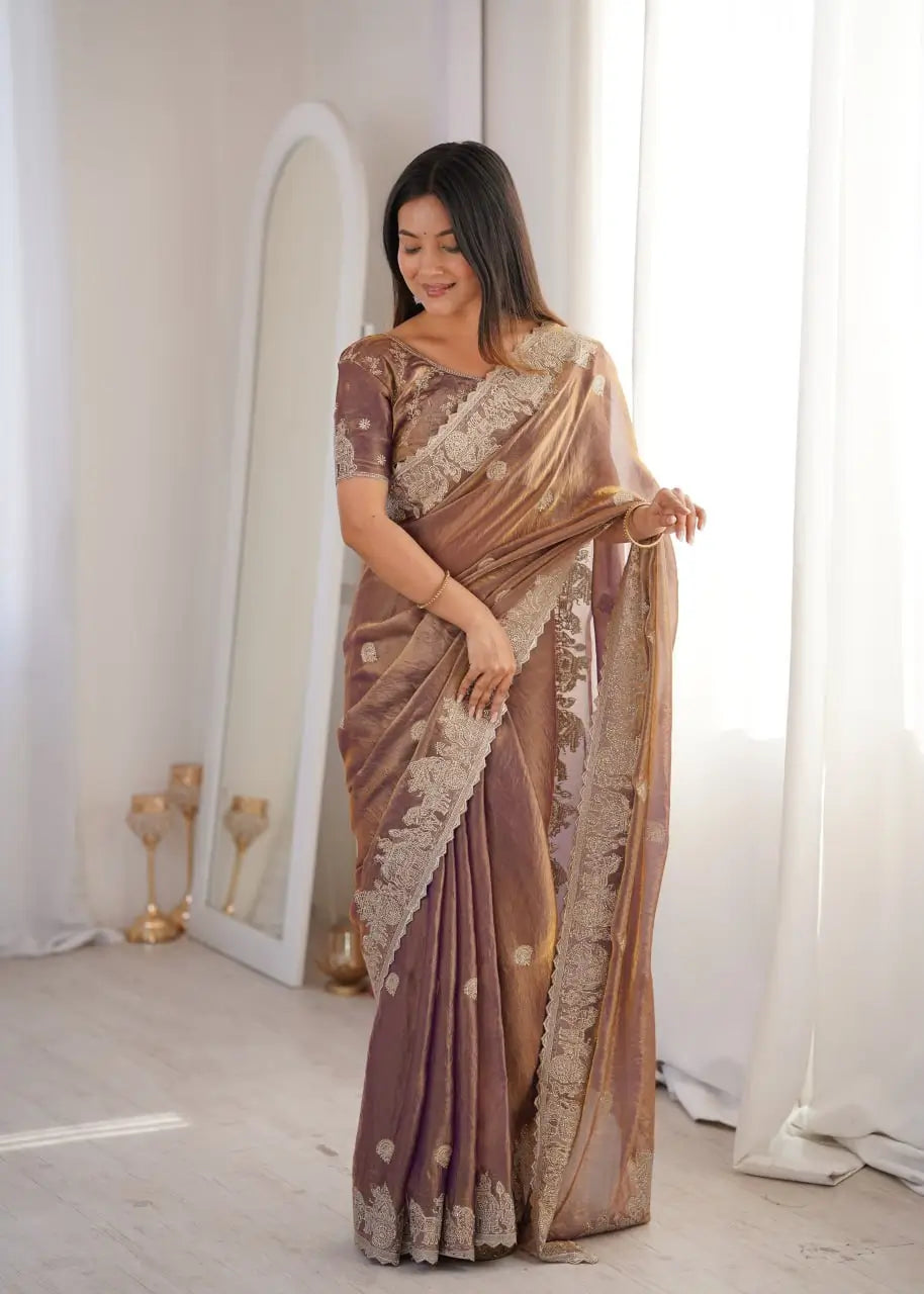 Zari Bordered Shimmer Saree