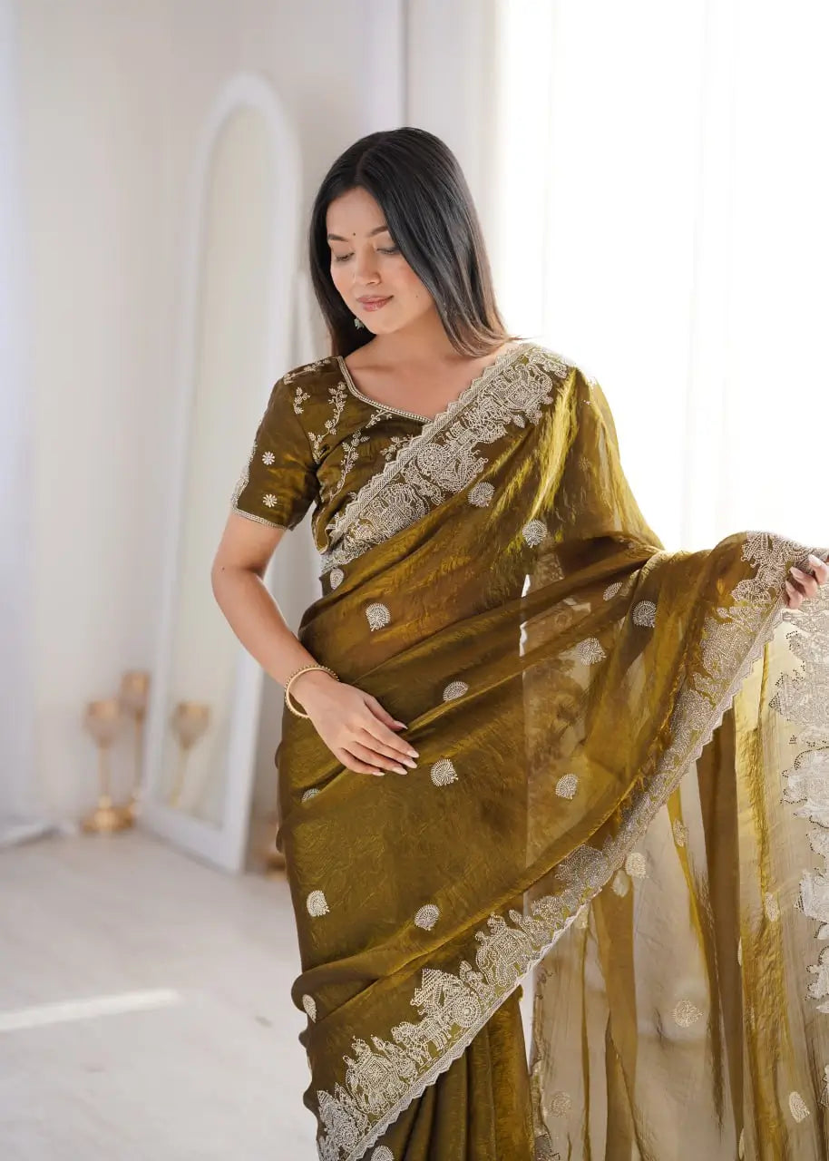 Zari Bordered Shimmer Saree