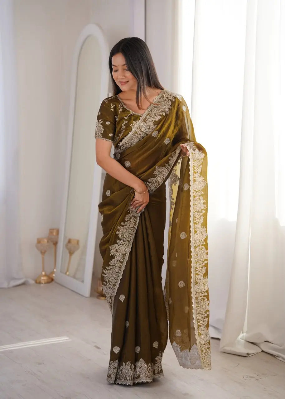 Zari Bordered Shimmer Saree