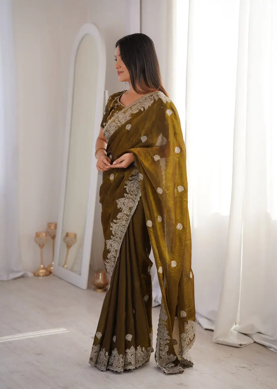 Zari Bordered Shimmer Saree