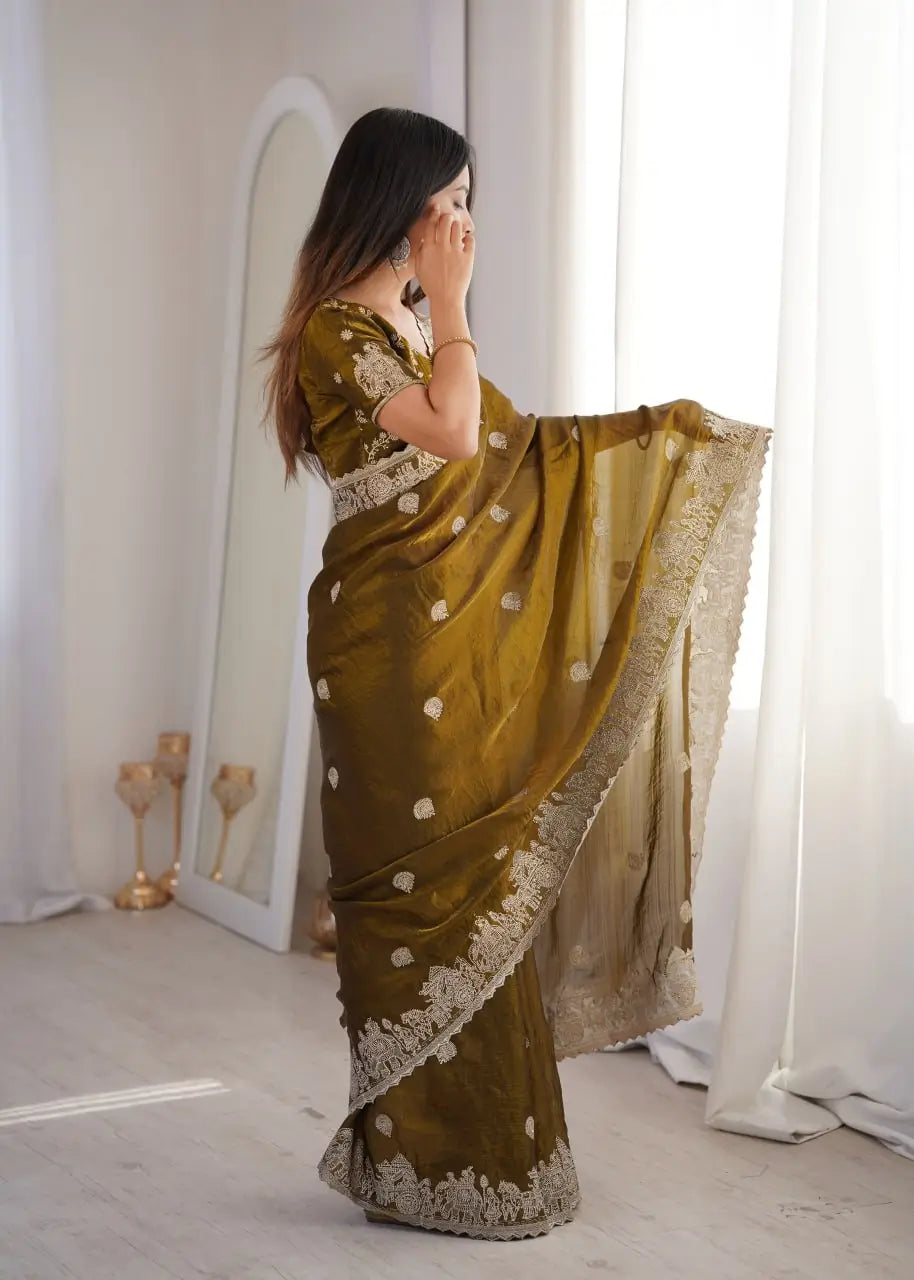 Zari Bordered Shimmer Saree