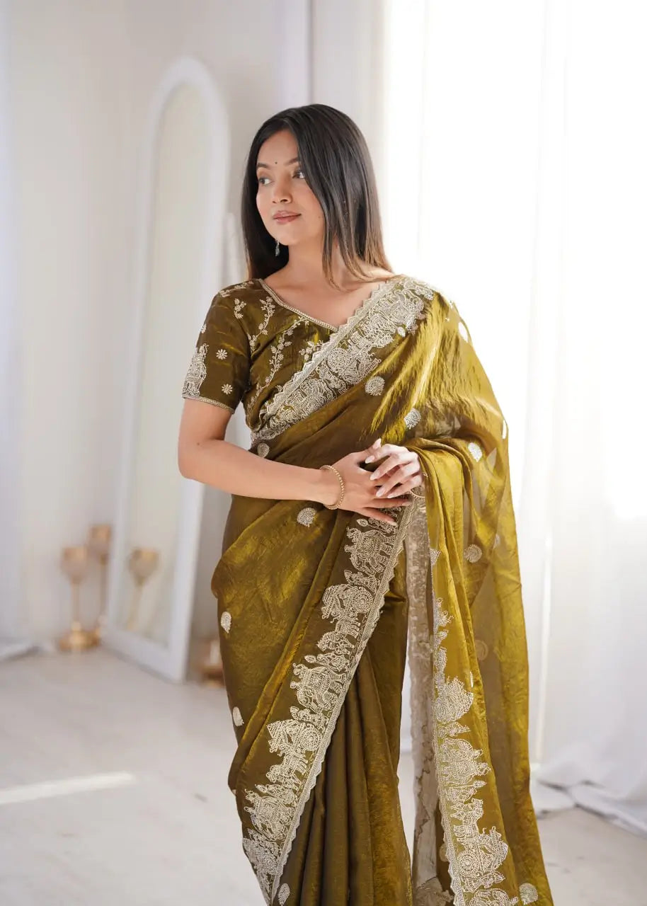 Zari Bordered Shimmer Saree