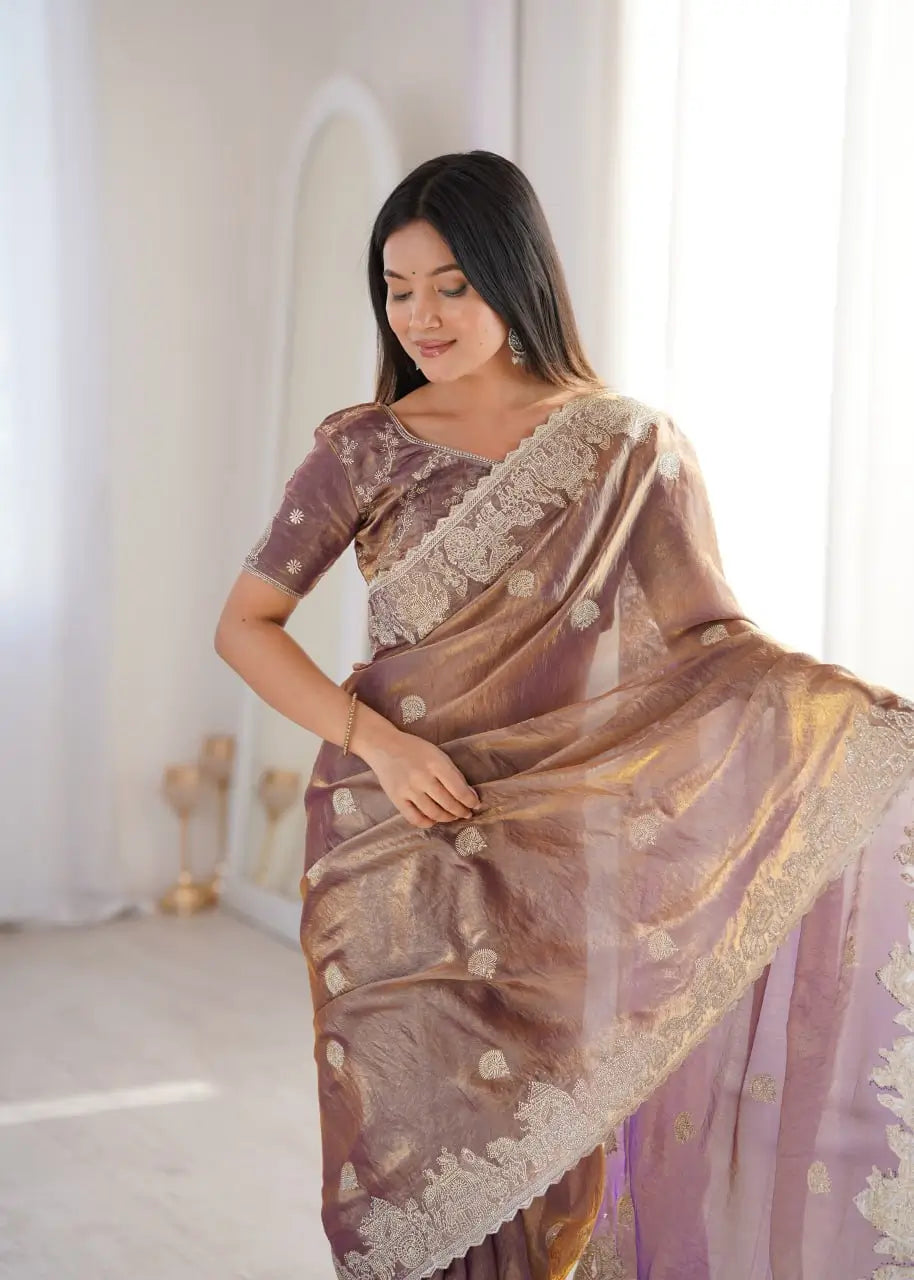 Zari Bordered Shimmer Saree