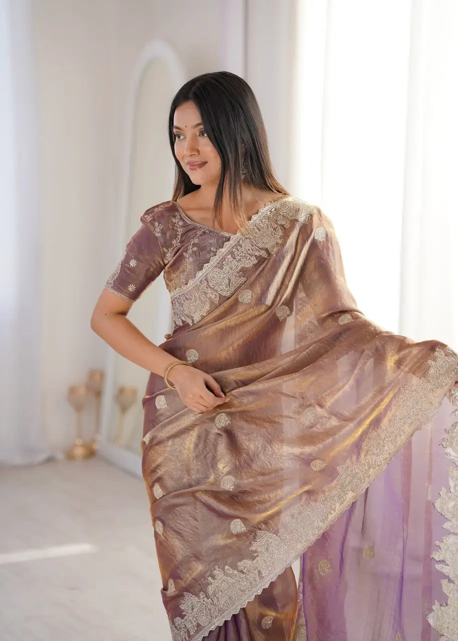 Zari Bordered Shimmer Saree