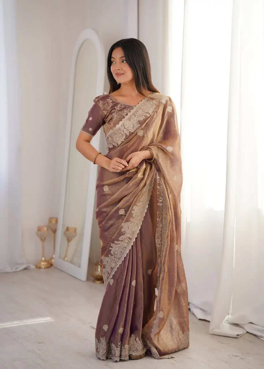 Zari Bordered Shimmer Saree