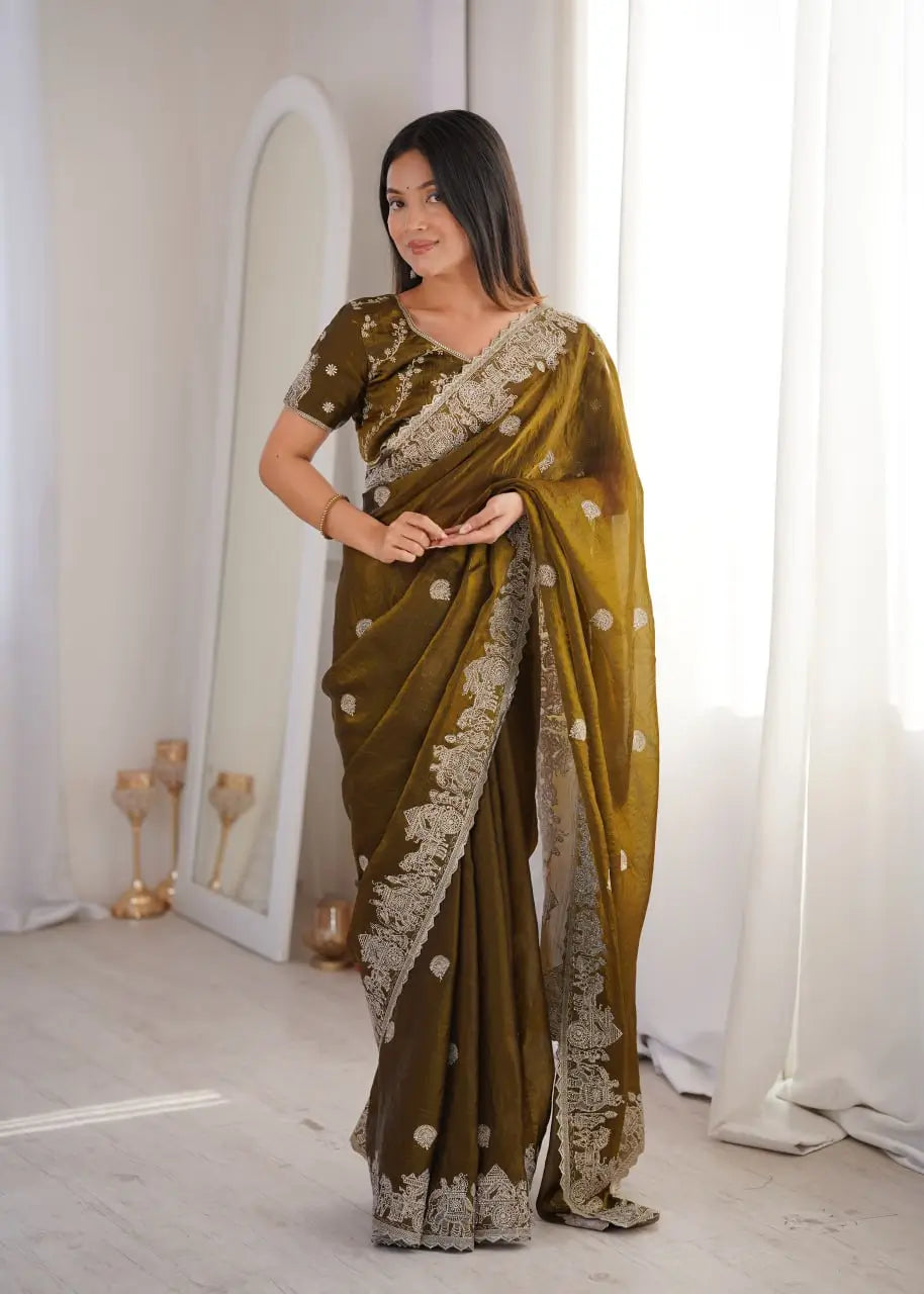 Zari Bordered Shimmer Saree