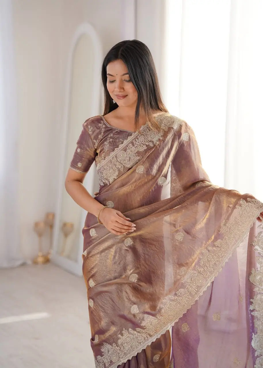Zari Bordered Shimmer Saree