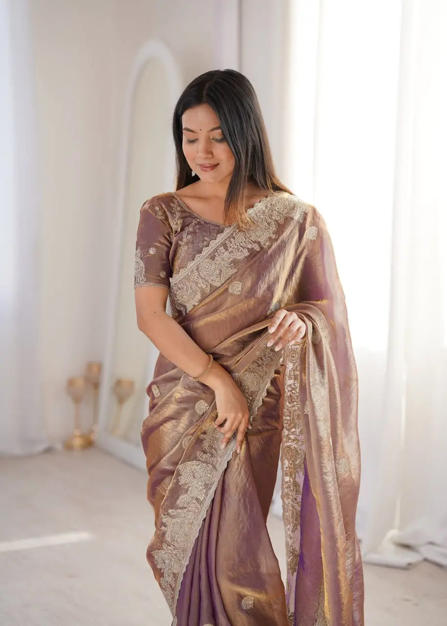 Zari Bordered Shimmer Saree