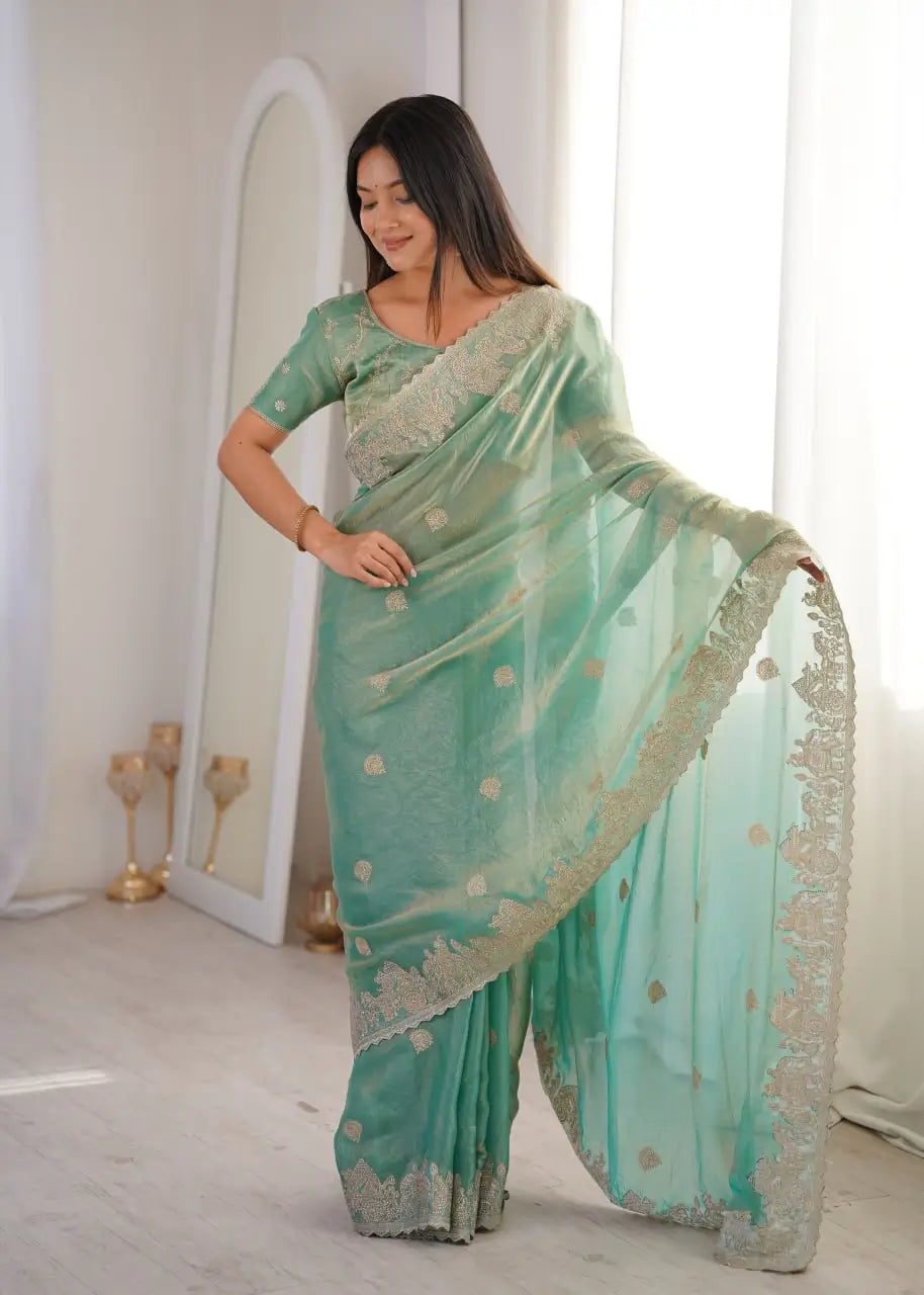 Zari Bordered Shimmer Saree