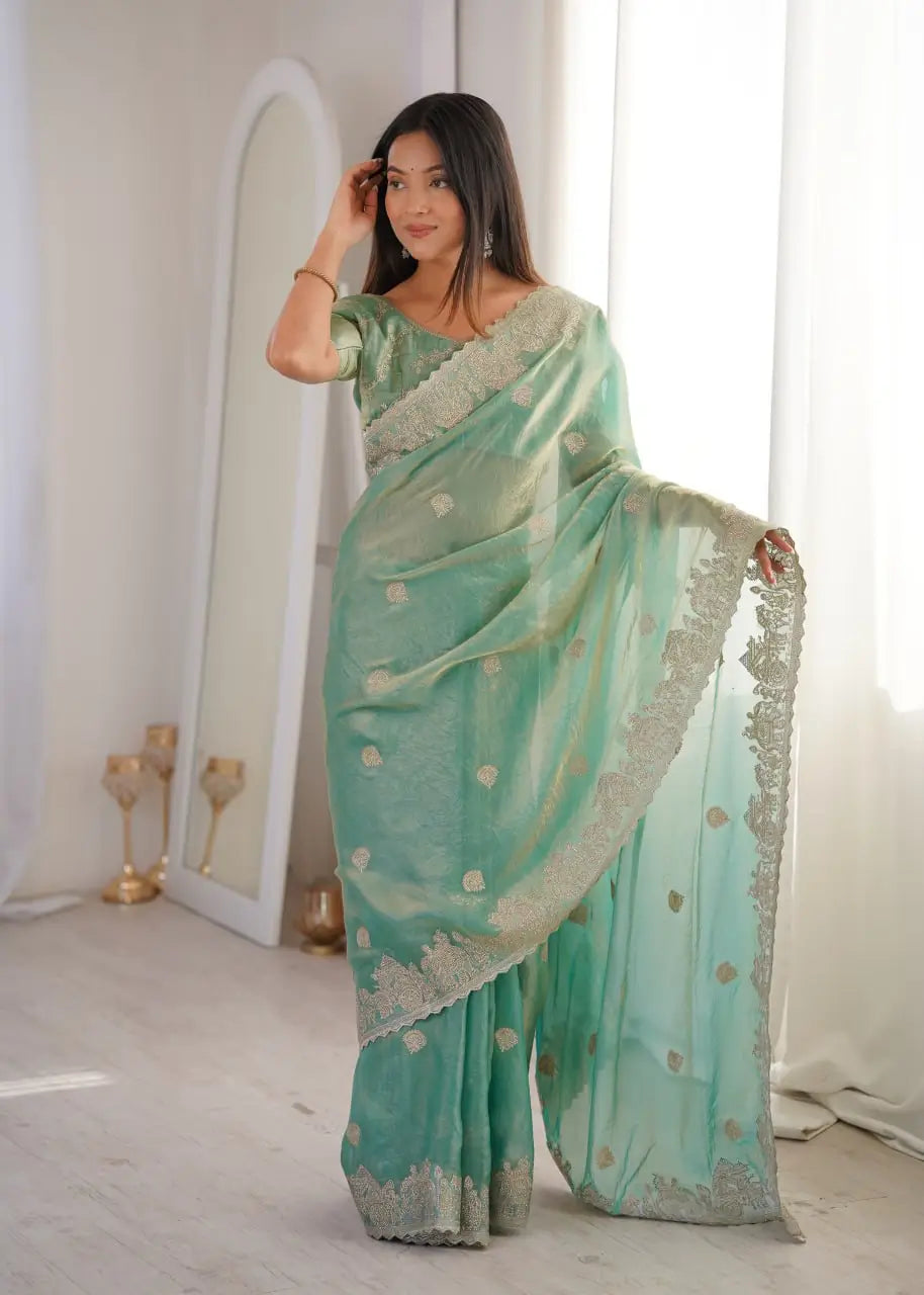 Zari Bordered Shimmer Saree
