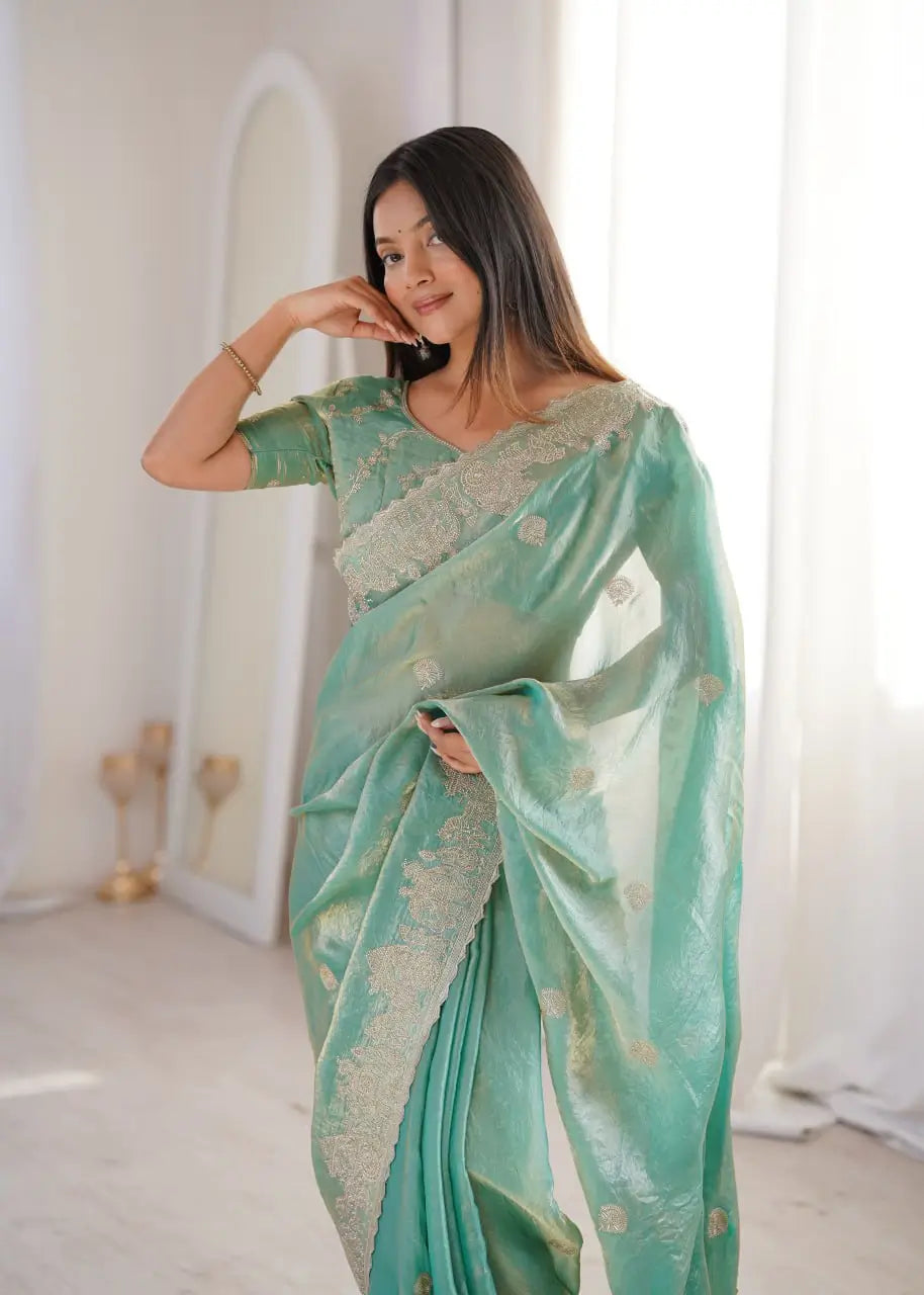 Zari Bordered Shimmer Saree