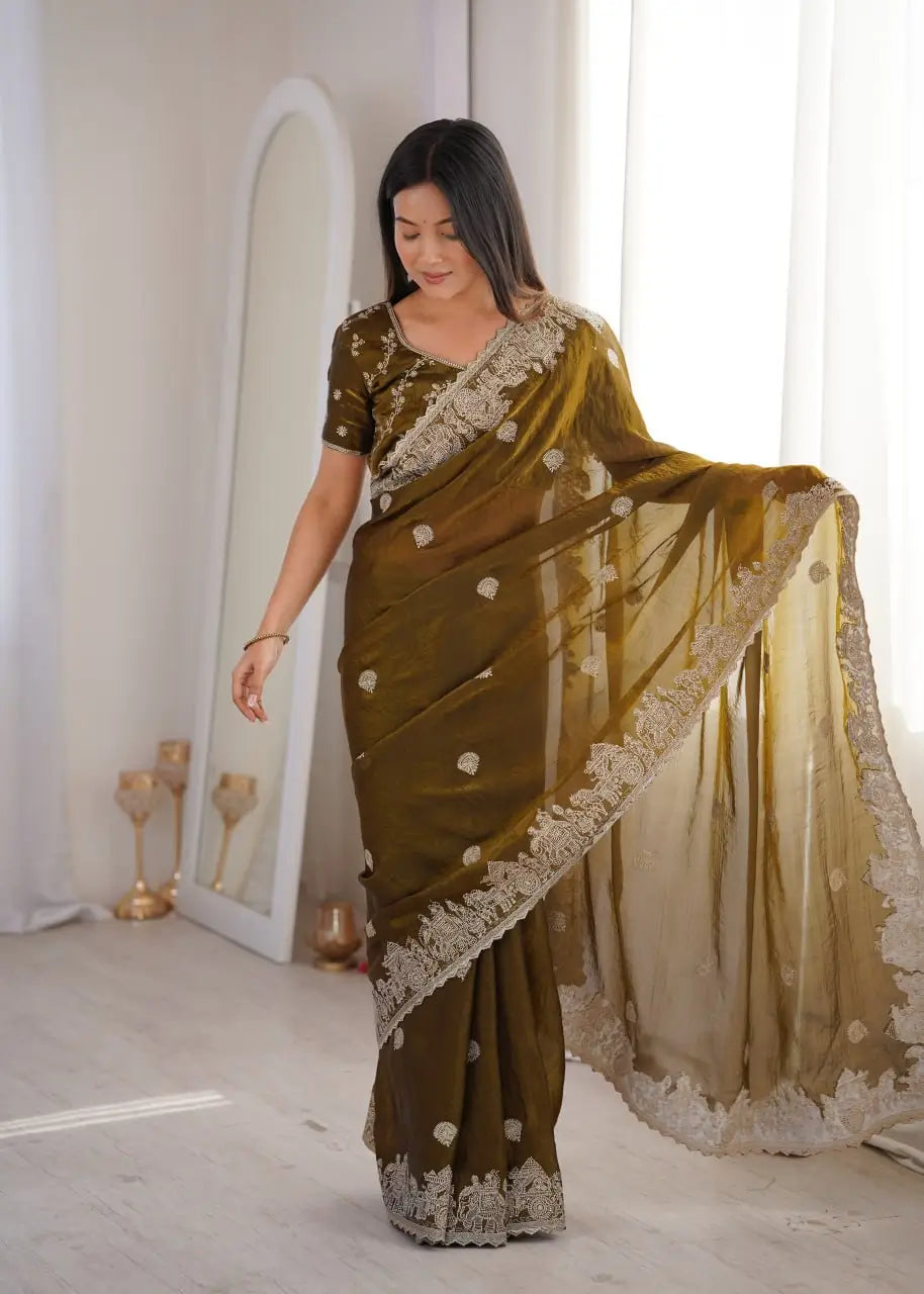 Zari Bordered Shimmer Saree