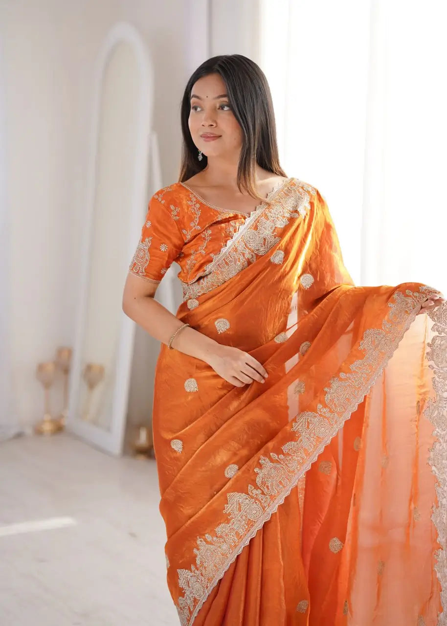Zari Bordered Shimmer Saree