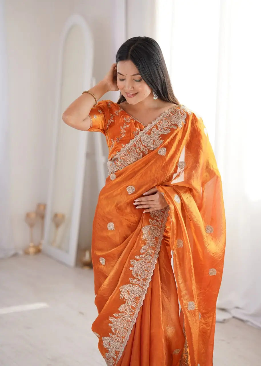 Zari Bordered Shimmer Saree