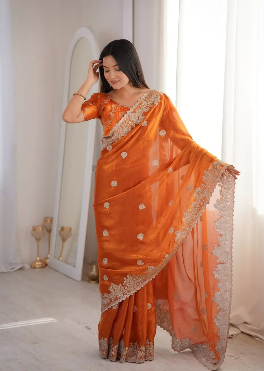 Zari Bordered Shimmer Saree