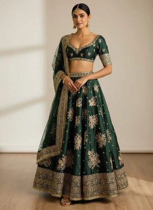 Zari Embroidered Crepe Lehenga Set with Dupatta