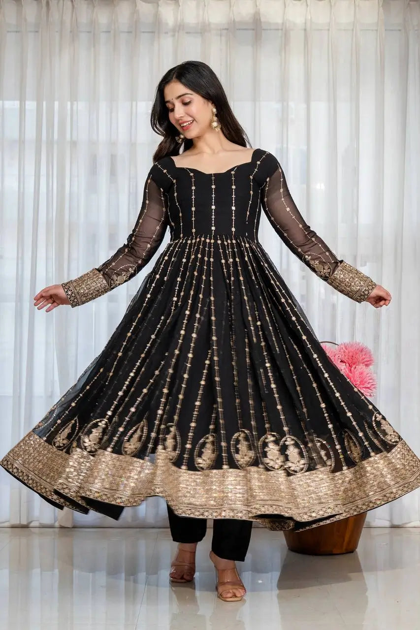 Zari Sequin Anarkali Gown