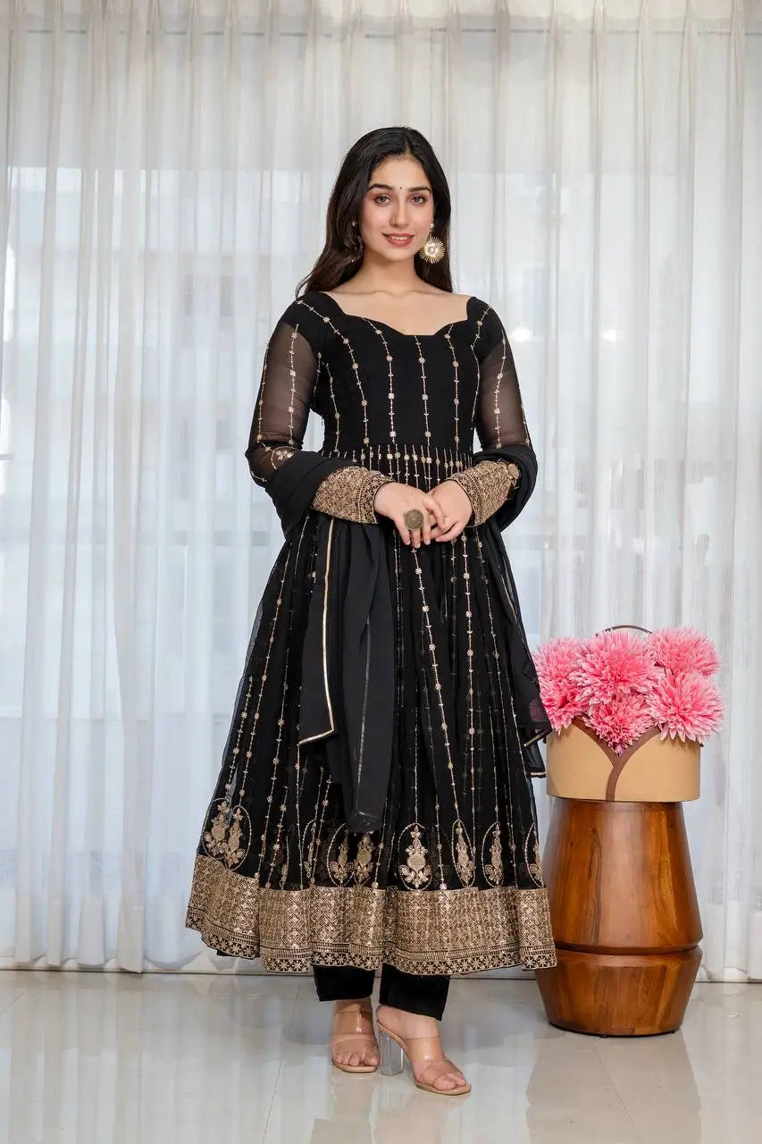 Zari Sequin Anarkali Gown