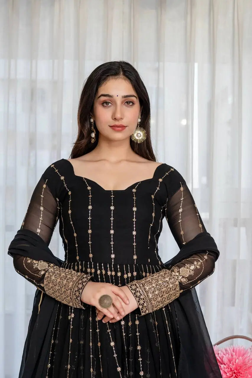 Zari Sequin Anarkali Gown
