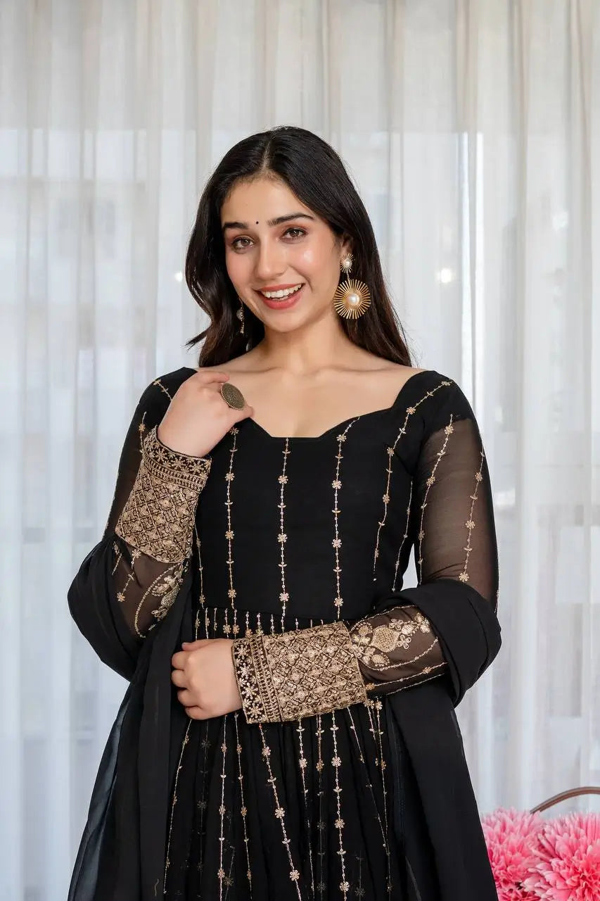 Zari Sequin Anarkali Gown