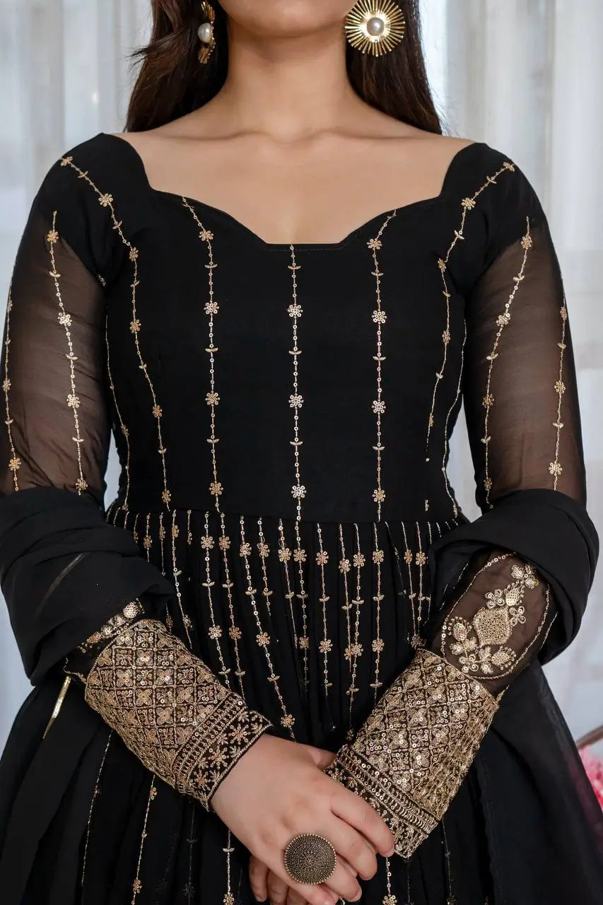 Zari Sequin Anarkali Gown