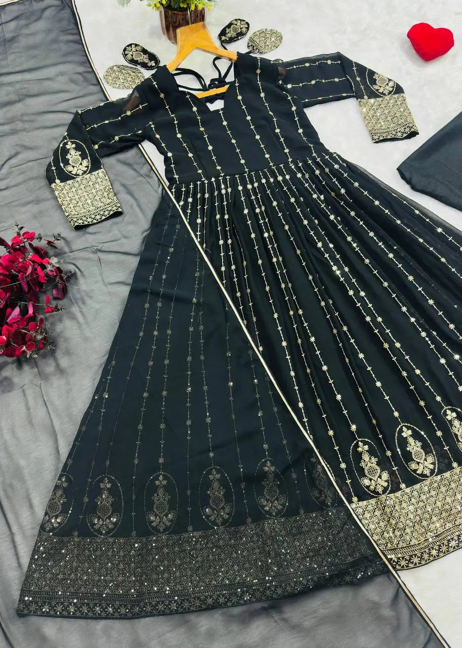 Zari Sequin Anarkali Gown