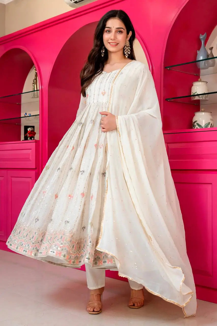 Zari Sequin Anarkali Gown