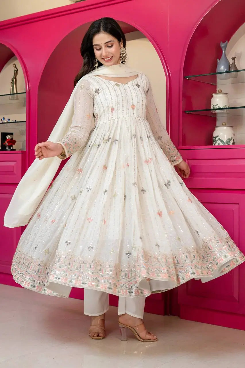Zari Sequin Anarkali Gown