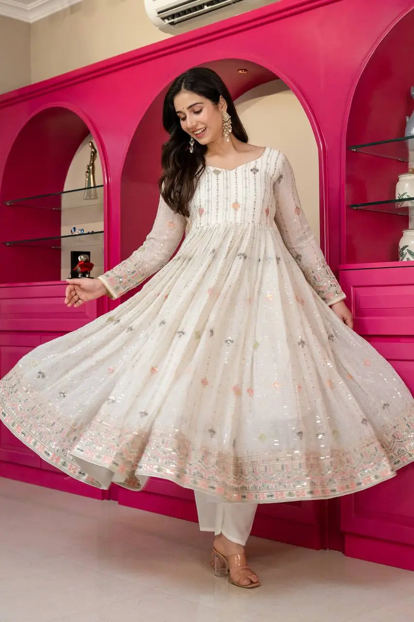 Zari Sequin Anarkali Gown