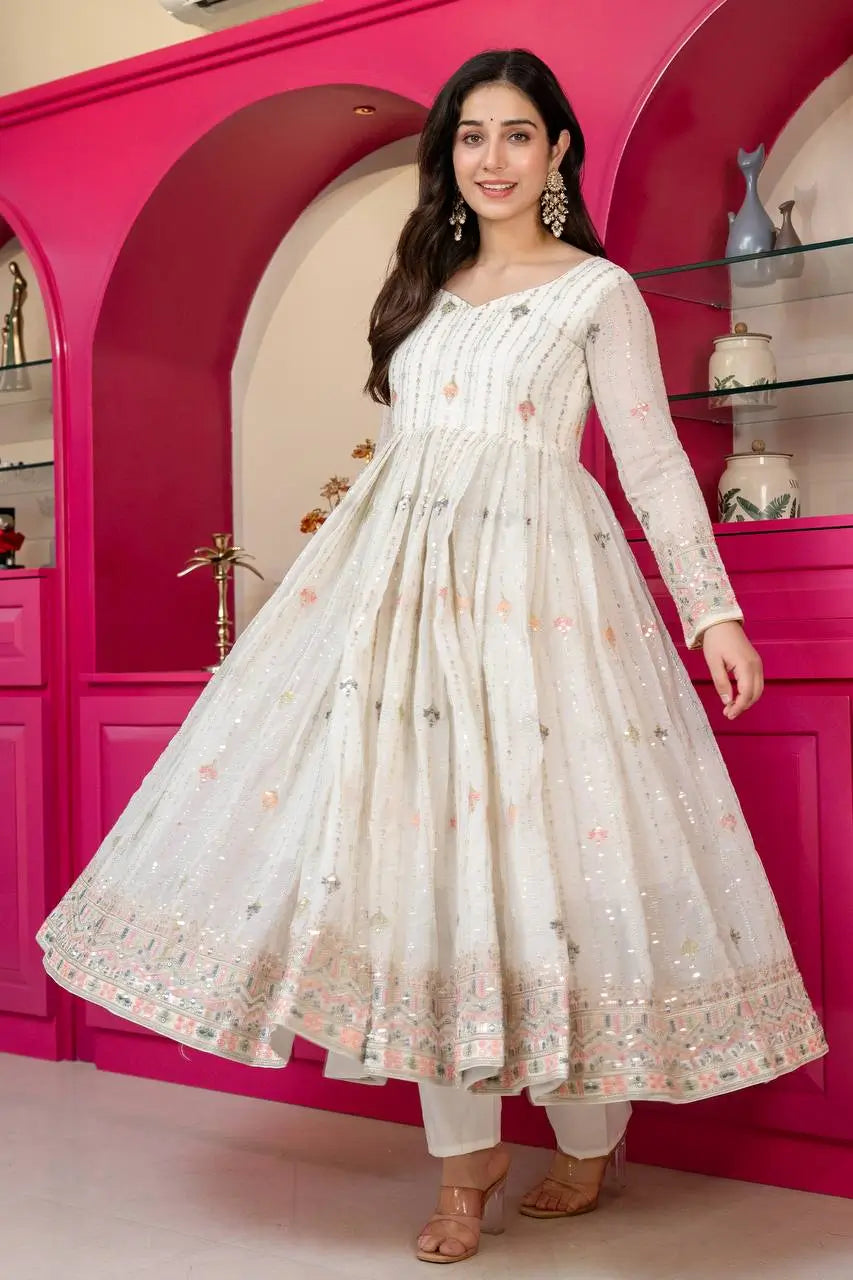 Zari Sequin Anarkali Gown