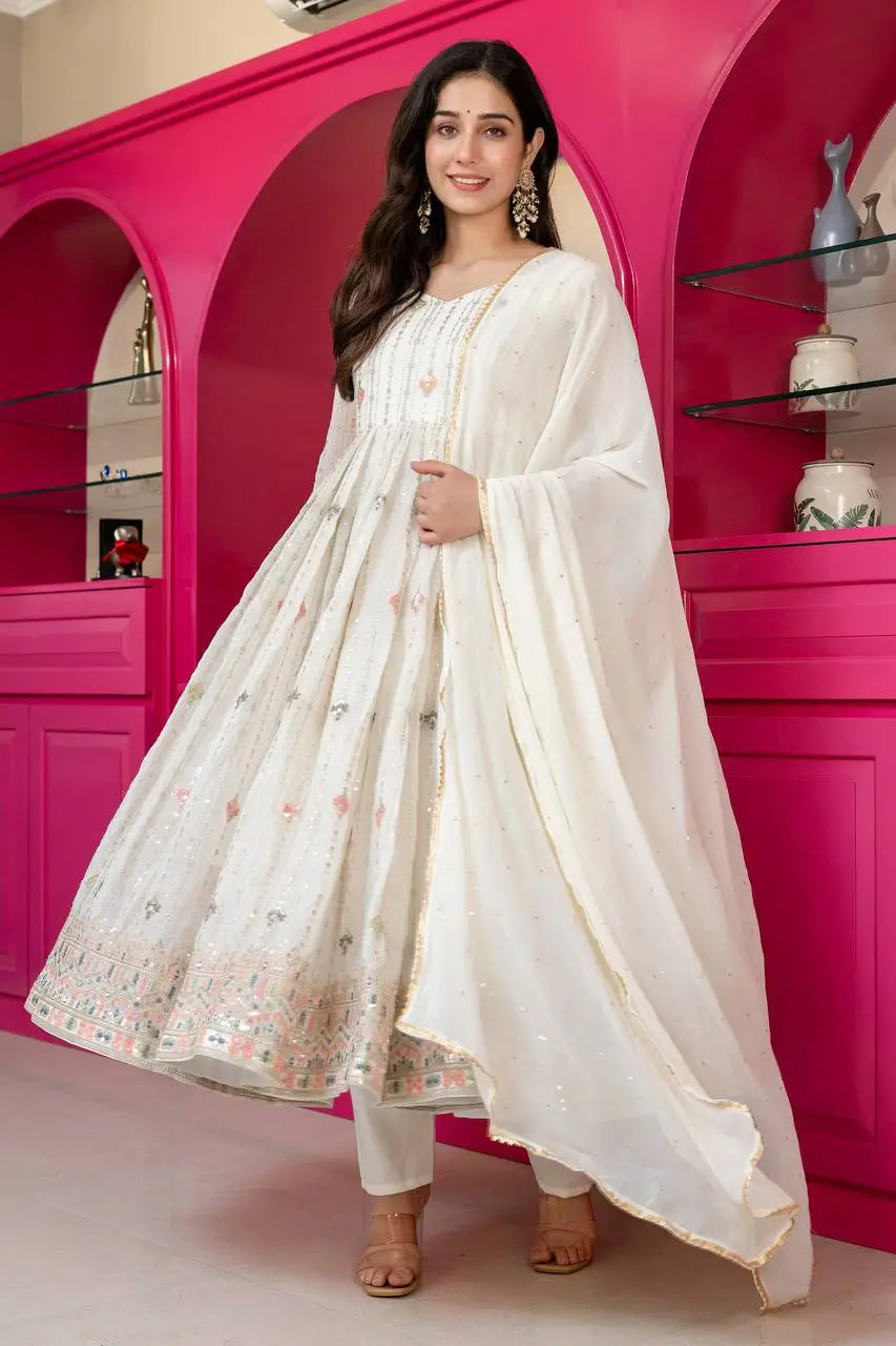 Zari Sequin Anarkali Gown