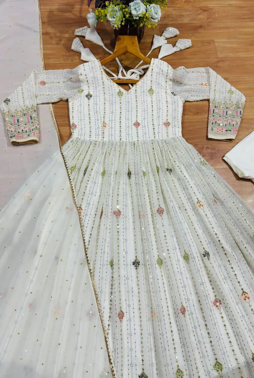 Zari Sequin Anarkali Gown