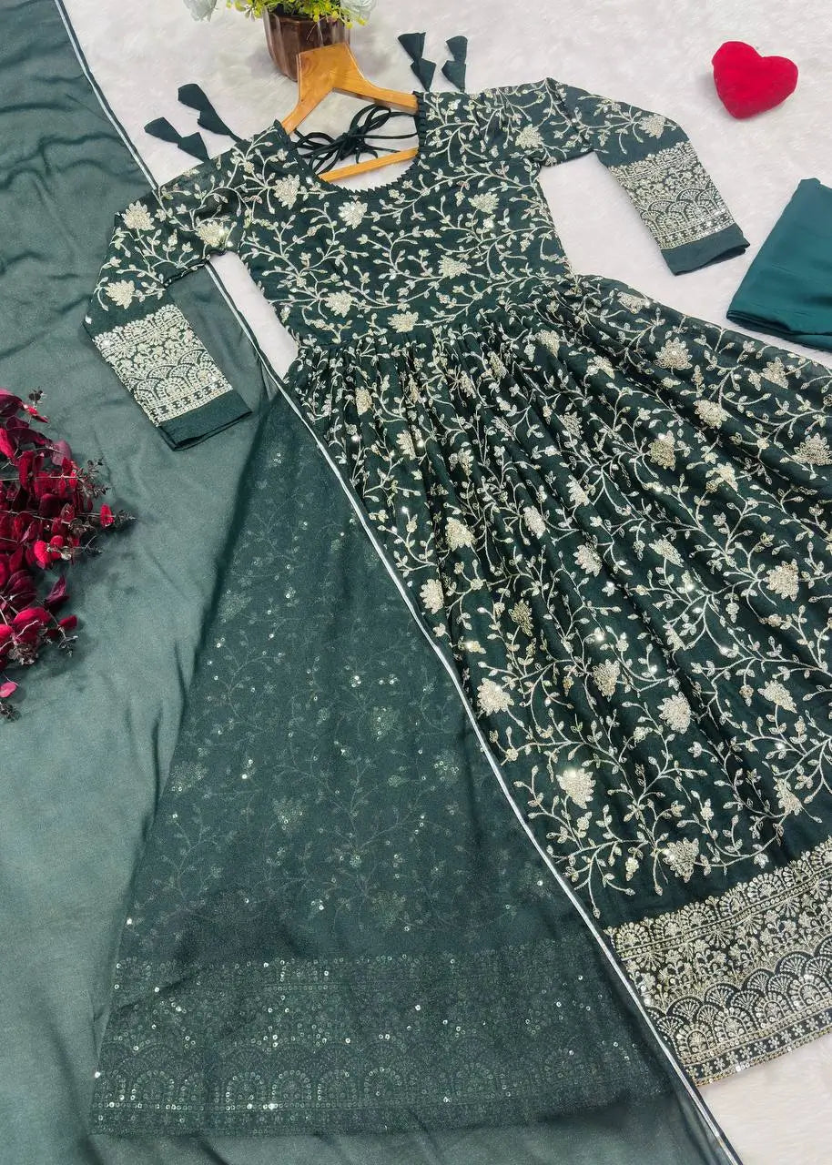 Zari Sequin Anarkali Gown