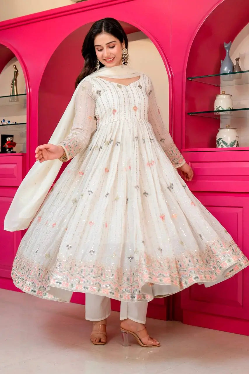 Zari Sequin Anarkali Gown