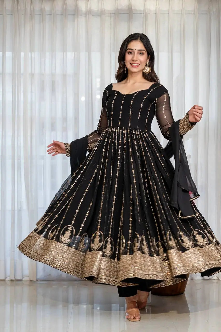 Zari Sequin Anarkali Gown