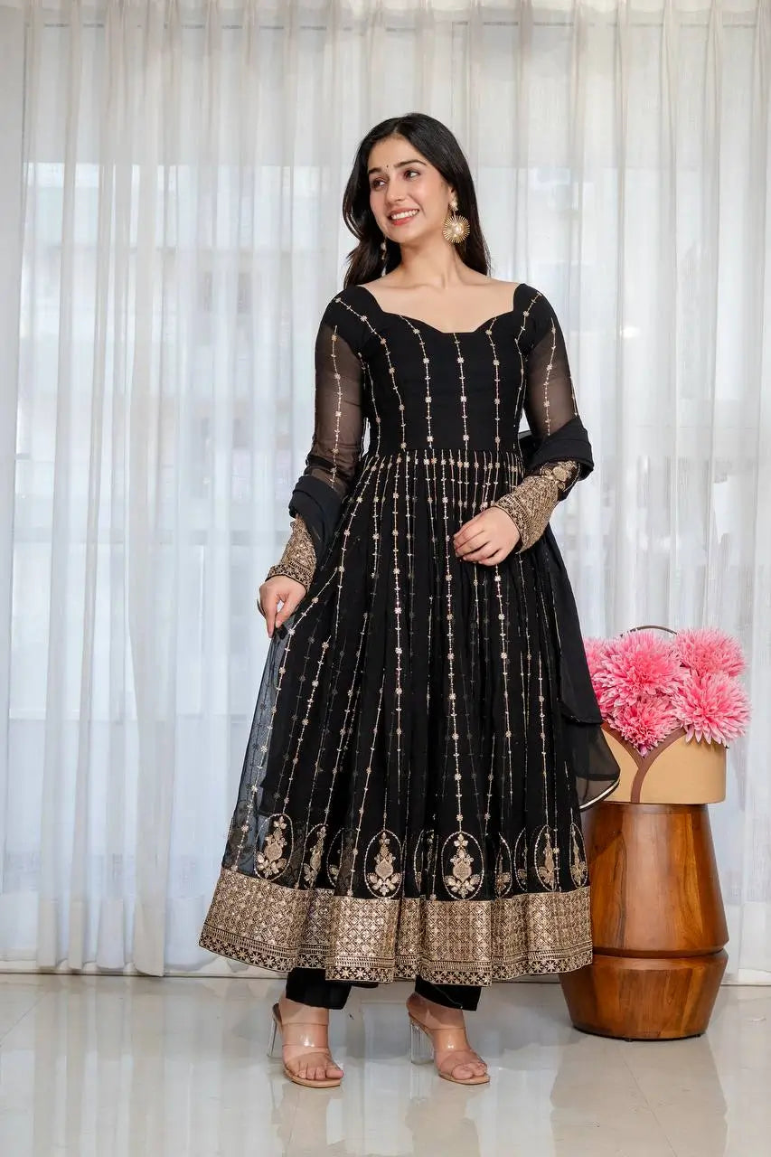Zari Sequin Anarkali Gown
