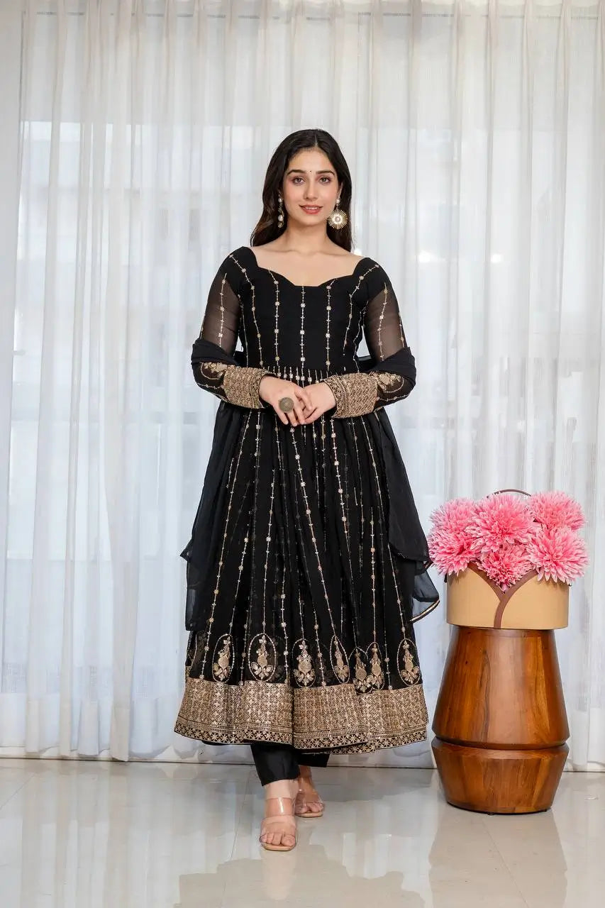 Zari Sequin Anarkali Gown