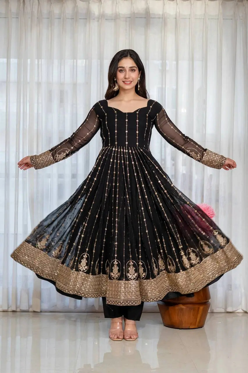 Zari Sequin Anarkali Gown