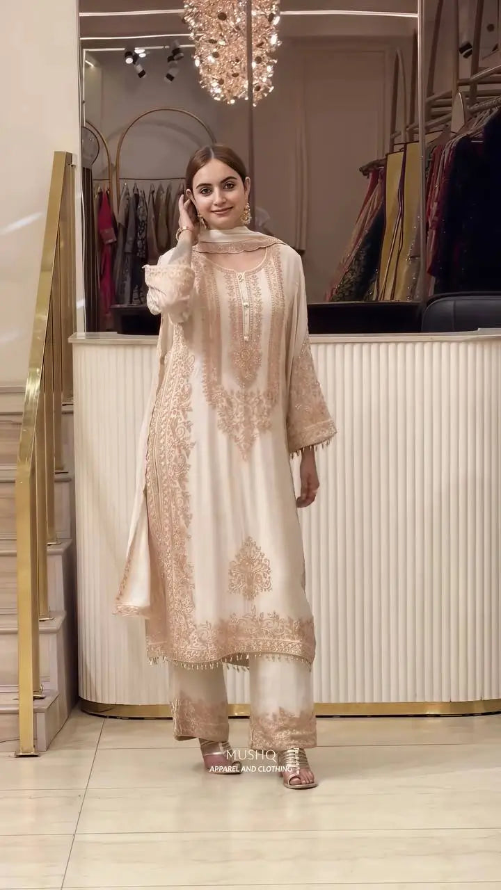 Zari Sequin Embroidered Palazzo Suit