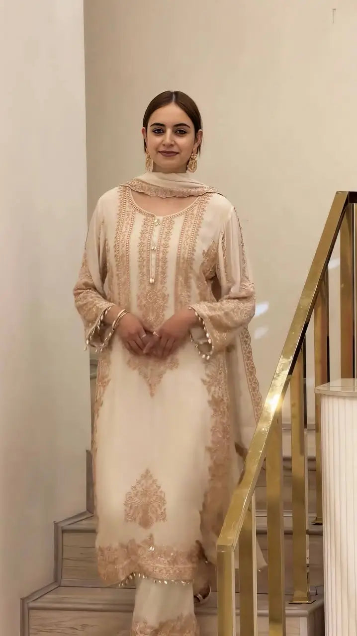 Zari Sequin Embroidered Palazzo Suit